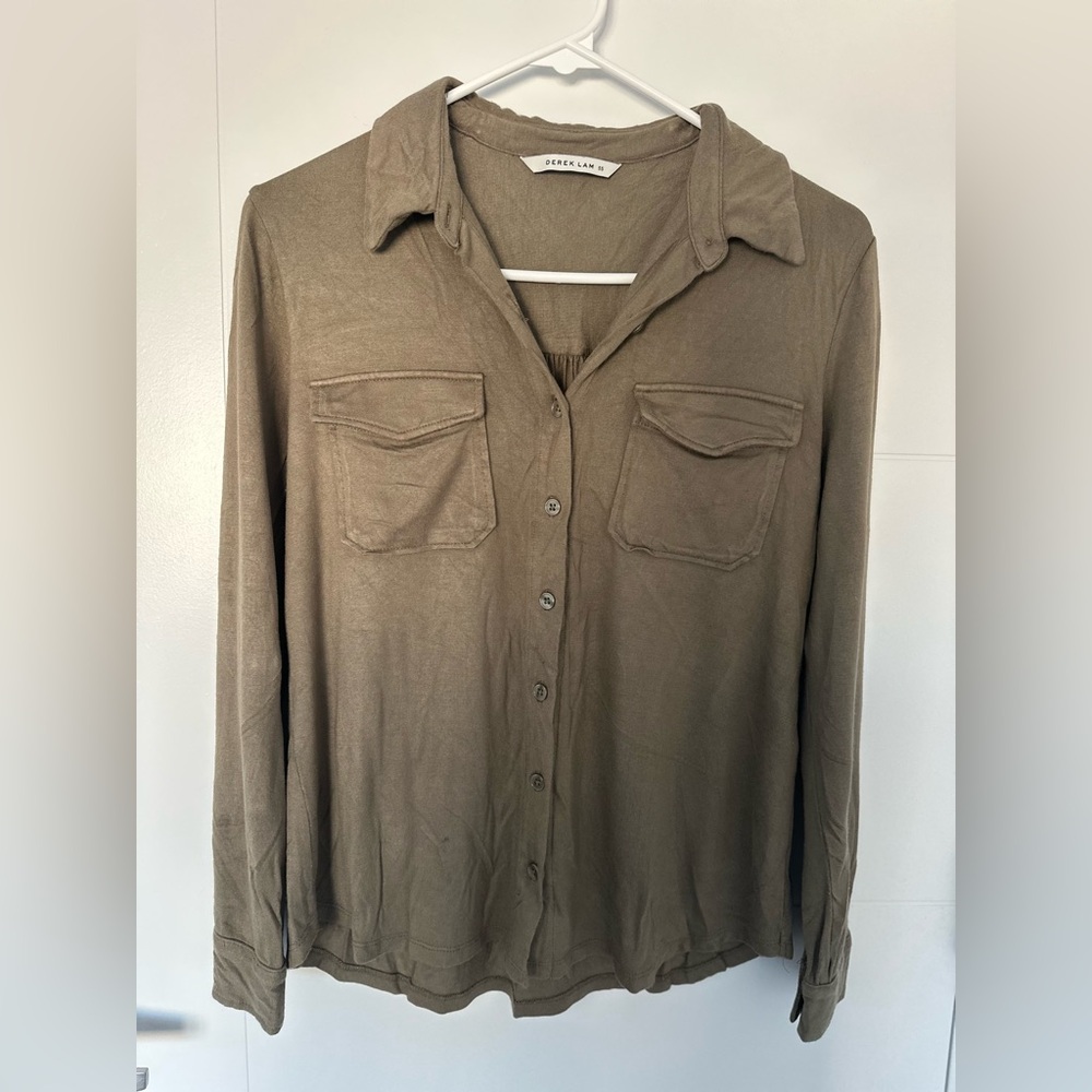 Derek Lam Utility Button Down Shirt Pocket Blouse